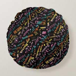 Rainbow Classical Music Composers Notation Round Cushion