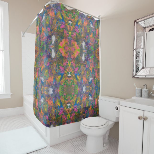 Rainbow Clay Mesh Shower Curtain (In Situ)