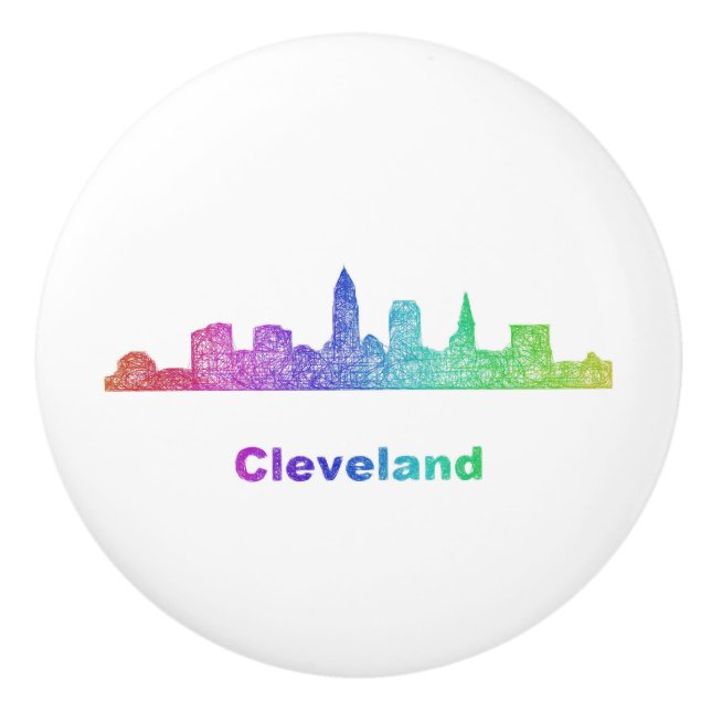 Rainbow Cleveland skyline Ceramic Knob (Front)