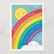 Rainbow Cloud and Sun Birthday Invitation