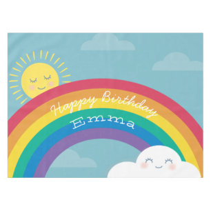 Rainbow Cloud and Sun Birthday Tablecloth