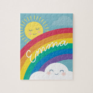 Rainbow Cloud and Sun Personalised Puzzle