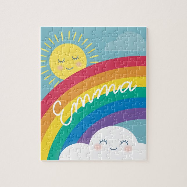 Rainbow Cloud and Sun Personalised Puzzle (Vertical)