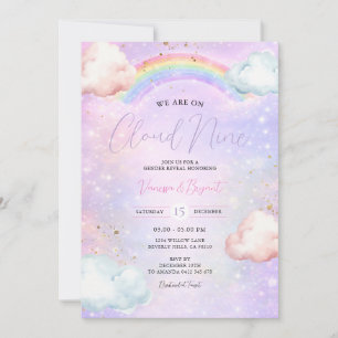 Rainbow Cloud Blush Gender Reveal Glitter Invitation