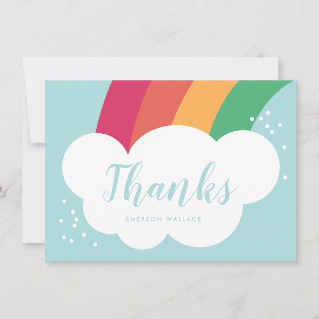 Rainbow cloud children's flat thank you note card (Front)