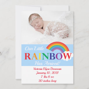 Rainbow Cloud Cutie Single Photo Birth Announcement