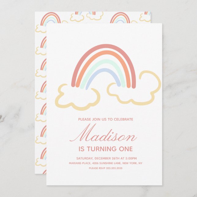 Rainbow Cloud Doodle Any Age Colourful Invitation (Front/Back)