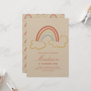 Rainbow Cloud Doodle  Colourful Rustic Invitation