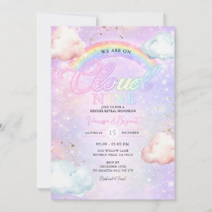 Rainbow Cloud Galaxy Glitter Gender Reveal  Invitation