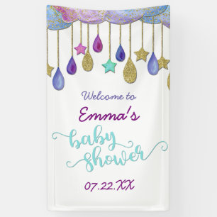 Rainbow Cloud Gold Glitter Baby Shower Welcome Banner
