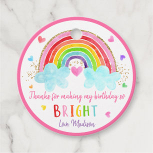Rainbow Cloud Hearts Pink Gold Birthday Thank You Favour Tags