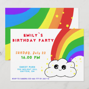 Rainbow Cloud Kawai Birthday Party Invitation
