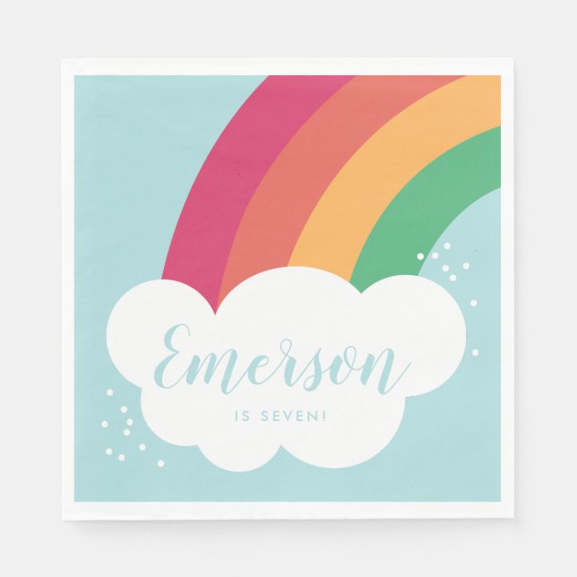 Rainbow cloud kids birthday napkin (Front)