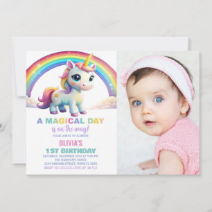 Rainbow Cloud Unicorn Birthday Invitations photo