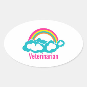 Rainbow Cloud Veterinarian Oval Sticker