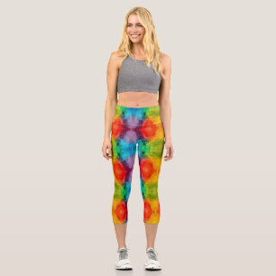 Rainbow Cloud Watercolor Art Capri Leggings