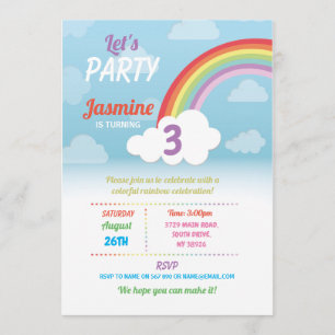Rainbow Clouds Any Age Birthday Party Sky Invitation