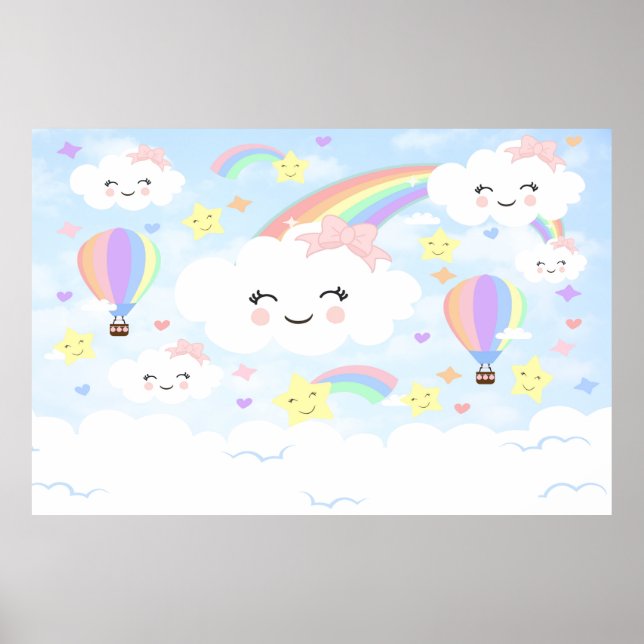 Rainbow Clouds Backdrop Rainbow clouds baby shower Poster (Front)