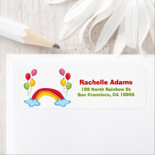 Rainbow Clouds & Balloons Kid's Birthday Address