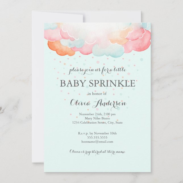 Rainbow Clouds Blue Baby Sprinkle Invitation (Front)