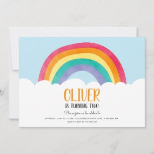 Rainbow Clouds Blue Boy Fun Birthday Invitation
