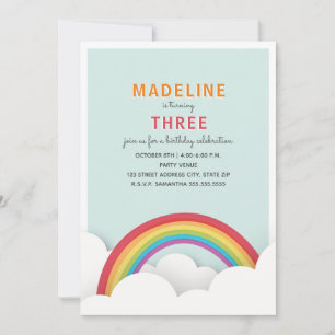Rainbow Clouds Blue Sky Birthday Party Invitation
