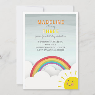 Rainbow Clouds Blue Sky Sunshine Birthday Party Invitation