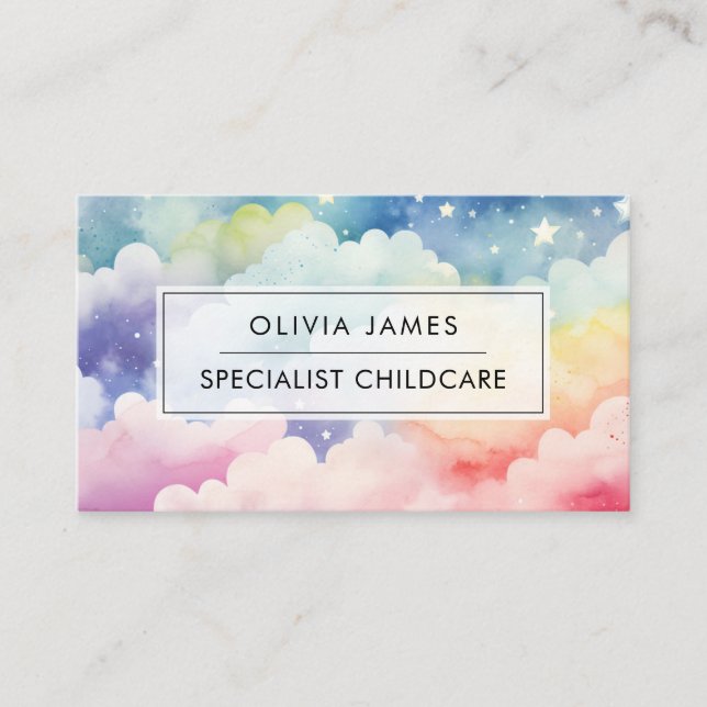 Rainbow Clouds Childcare Babysitter Daycare Nanny Business Card (Front)