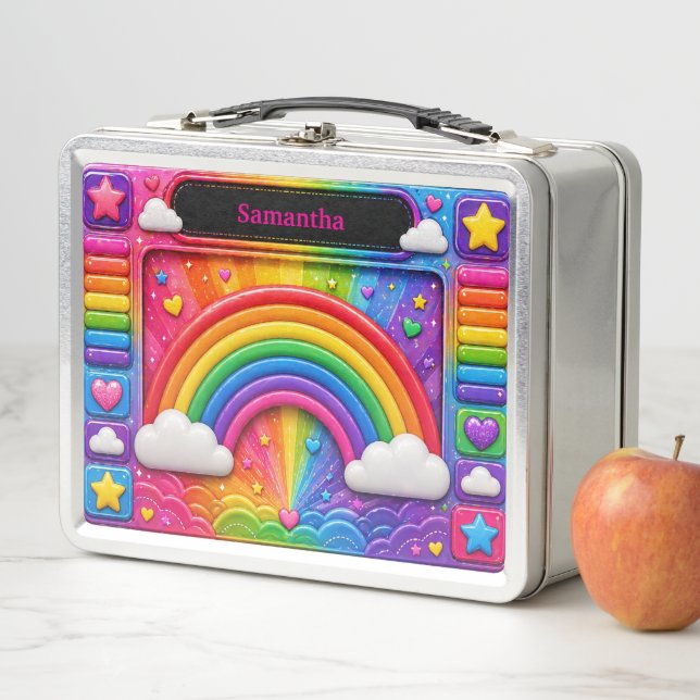 Rainbow Clouds Colorful Sky Pattern Name  Metal Lunch Box (In Situ)
