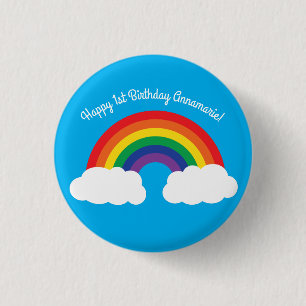 Rainbow & Clouds Cute 1st Birthday Party 3 Cm Round Badge