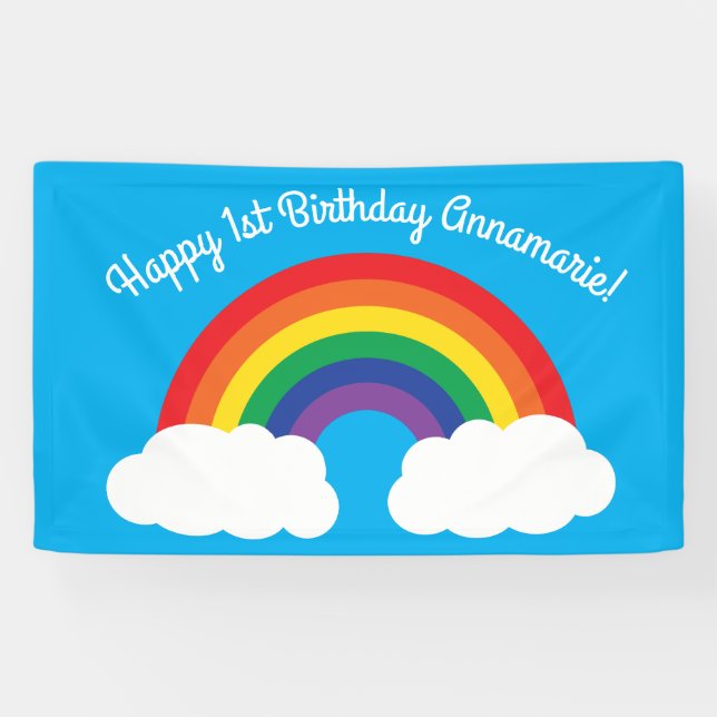 Rainbow & Clouds Cute 1st Birthday Party Banner (Horizontal)