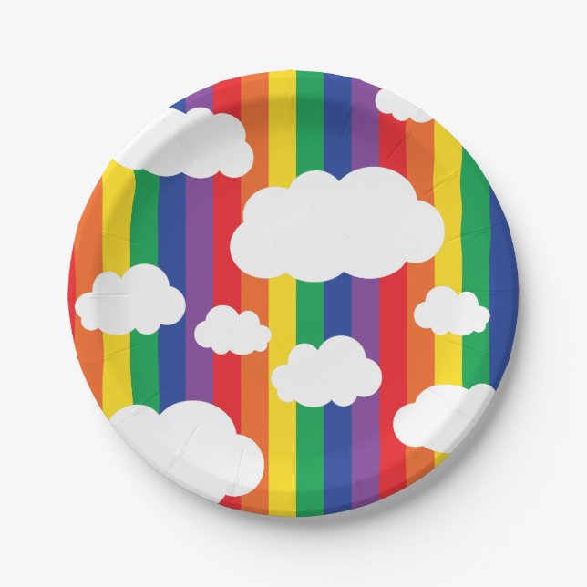Rainbow & Clouds Cute 1st Birthday Party Paper Plate (Front)