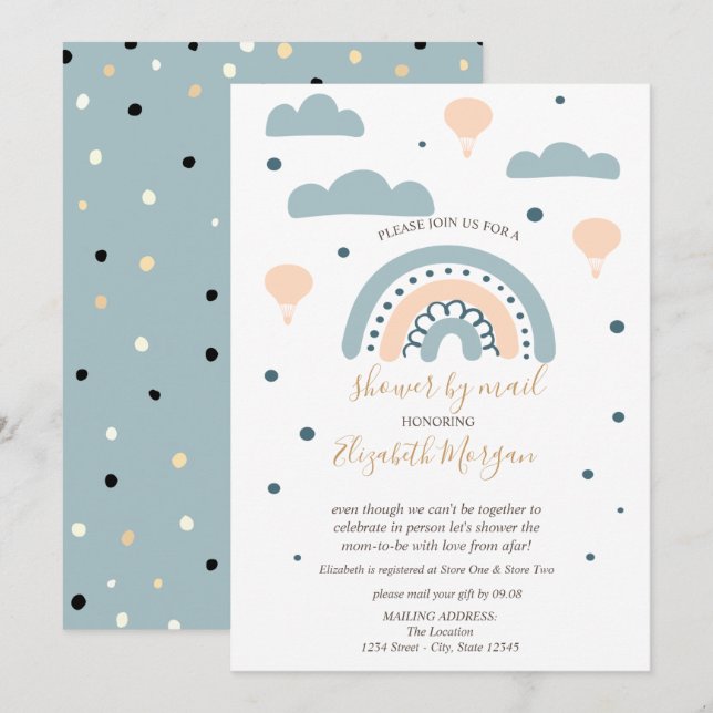 Rainbow,Clouds,DotsBaby Shower By Mail Invitation (Front/Back)