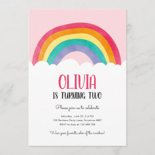 Rainbow Clouds Fun Pink Girl Birthday Invitation
