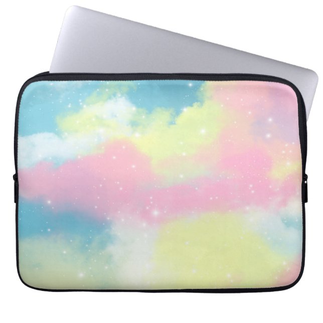 Rainbow clouds glitter sparkle stars laptop sleeve (Front)