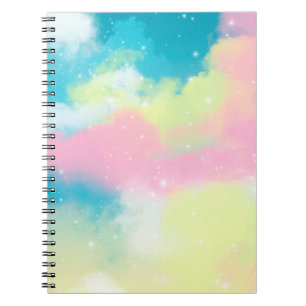 Rainbow clouds glitter sparkle stars notebook