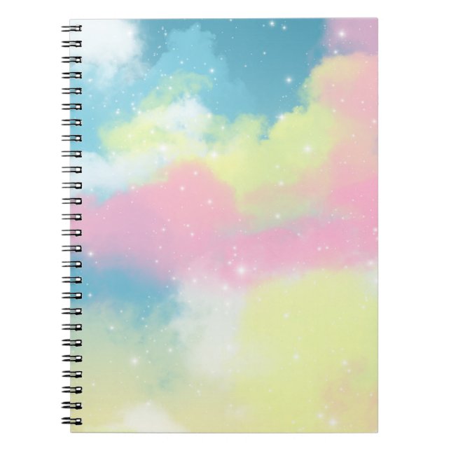 Rainbow clouds glitter sparkle stars notebook (Front)