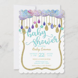 Rainbow Clouds & Gold Stars Baby Shower Invitation