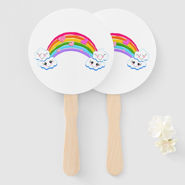 Rainbow Clouds Hand Fans (Front and Back)