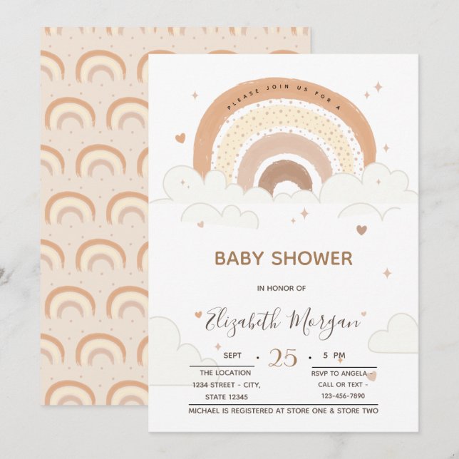 Rainbow Clouds Hearts Baby Shower Invitation (Front/Back)