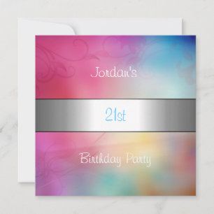 Rainbow Clouds Silver Trim 21st Birthday Party Invitation