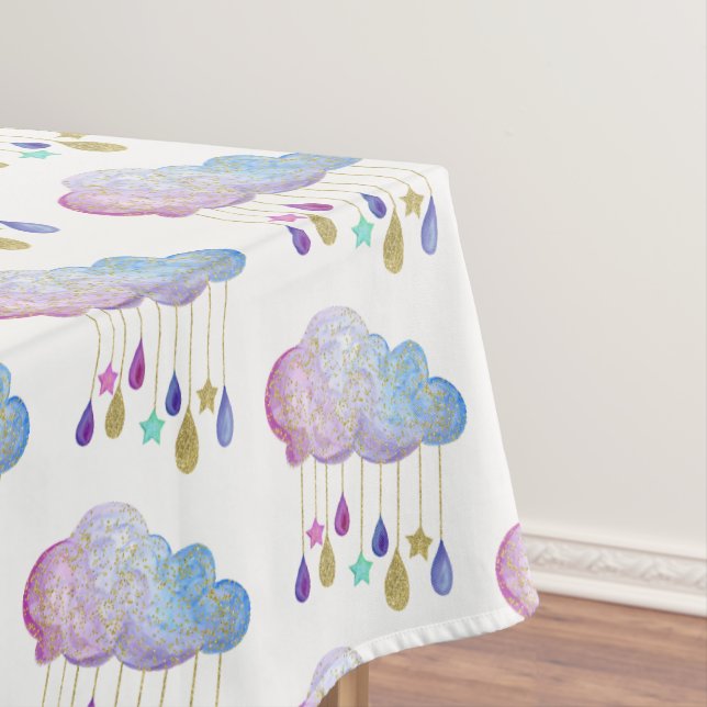Rainbow Clouds Stars Gold Glitter Baby Shower Cute Tablecloth (In Situ)