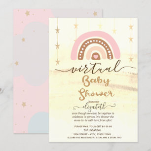 Rainbow,Clouds Stars Virtual Baby Shower Invitation