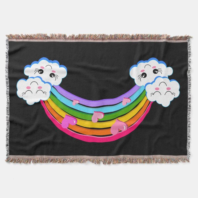 Rainbow Clouds Throw Blanket (Front)