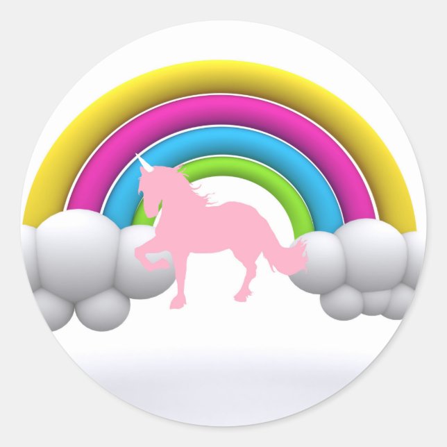 Rainbow, Clouds, Unicorn, Custom Printed Classic Round Sticker (Front)