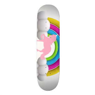 Rainbow, Clouds, Unicorn, Custom Printed Skateboard