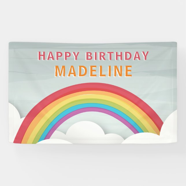 Rainbow Clouds Watercolor Sky Birthday Banner (Horizontal)