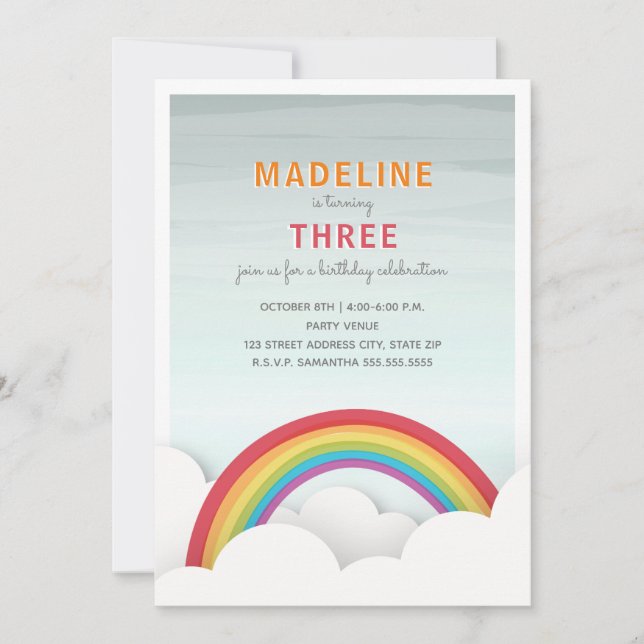 Rainbow Clouds Watercolor Sky Birthday Party Invitation (Front)
