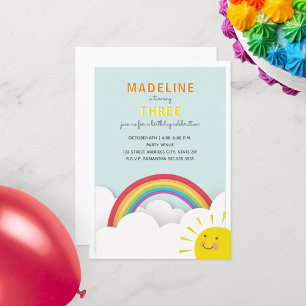 Rainbow Clouds Watercolor Sky Sunshine Birthday Invitation