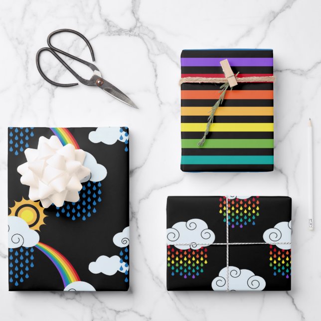 Rainbow Clouds Wrapping Paper Sheet (Front)
